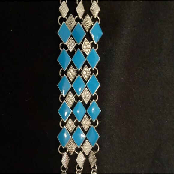 Blue and silver triangle linked wide fashion bracelet, excellent condition - Picture 1 of 10